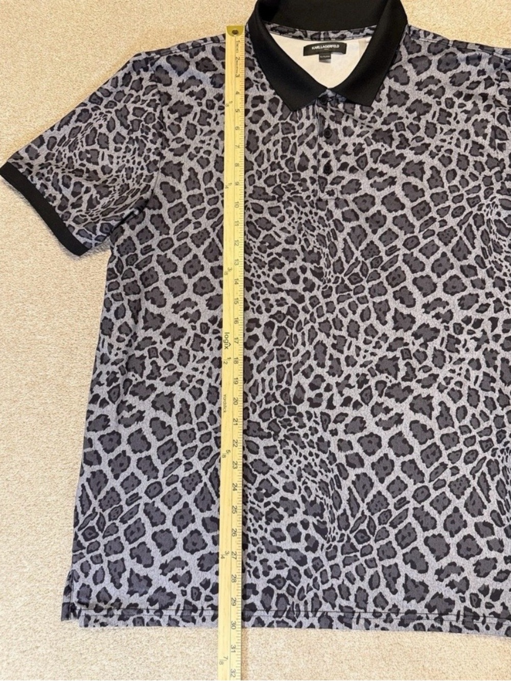 Men's Grey Leopard-Print Polo Shirt - Picture 4 of 4